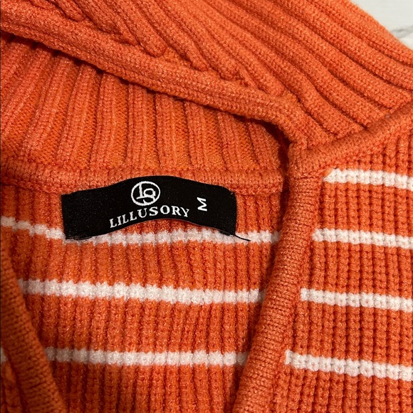 LILLUSORY WOMENS ORANGE WHITE STRIPED V NECK SWEATER VEST Sz MD - Picture 6 of 9